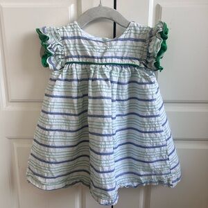 The Oaks Striped White & Blue & Green Ruffle-Sleeve Baby Dress